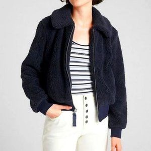 Gap Sherpa Fleece Coat Teddy Bomber Jacket, Navy, Size S
